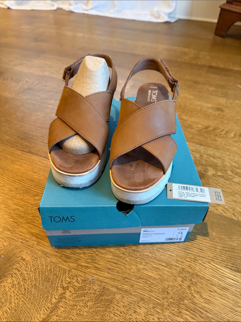 TOMS Brown Crossband Platform Slingback Sandals
